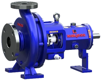 Metallic back pull-out centrifugal pump in blue with its bearing frame