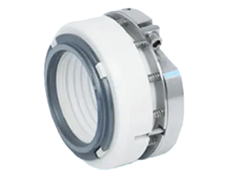 PTFE bellow seal with a white bellow and stainless clamp ring