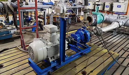 A finished Leakless pump coupled to its motor on the test bed